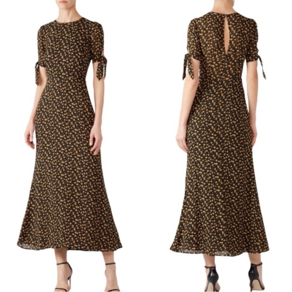 Reformation Black and Gold Floral Midi/ Maxi Dress